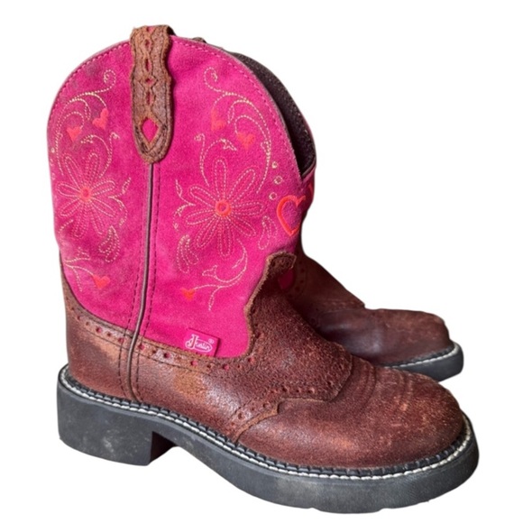 Justin Gipsy L9973 Western Cowgirl Two Tone Leather Boots girls Size US 5 1/2 - Picture 1 of 13